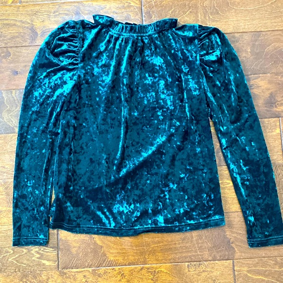 Hunter Green Velvet Puff Sleeve Ruffle Mock Neck Top Size Small NWOT - Picture 1 of 4